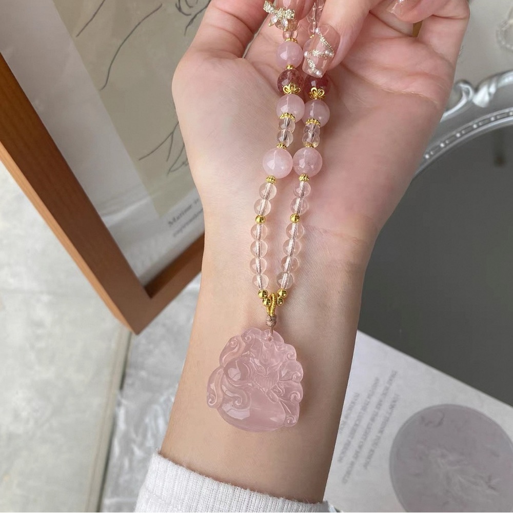 Bringing luck strawberry quartz Beaded Necklace